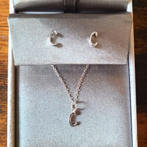 PRIMROSE C initial necklace and earrings set, sterling silver
